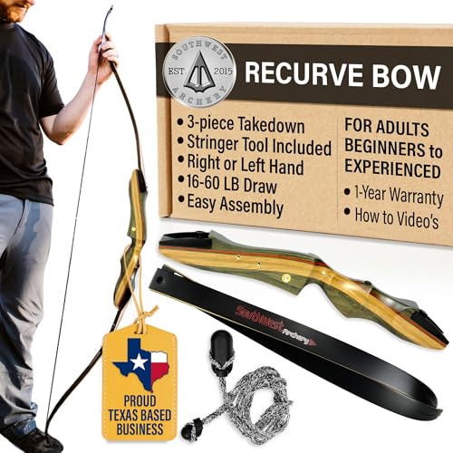 Spyder Takedown Recurve Bow - Hunting & Target Bow - Fast, Accurate, Versatile - Handcrafted Riser - Fiber Glass Maple Limbs - XL 64