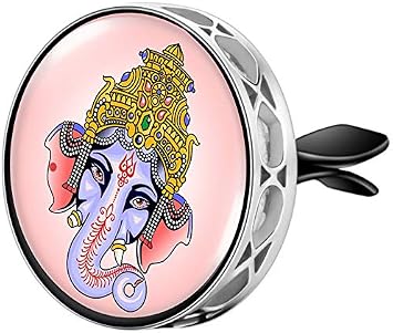 Wild Essentials Enamel Finish Ganesha Aromatherapy Car Air Freshener Essential Oil Car Vent Diffuser with Vent Clip and 8 Color Refill Pads