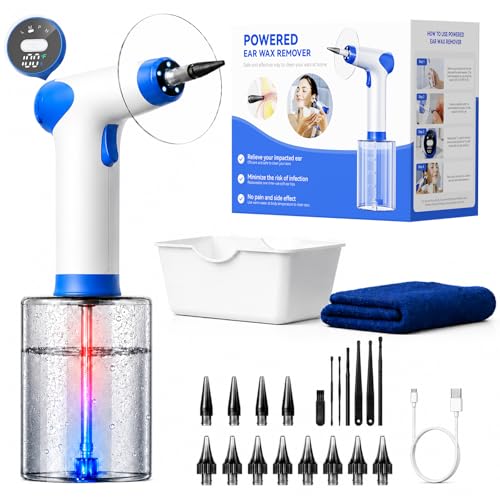 2026 Upgraded Ear Wax Removal Kit Electric Ear Wax Removal Tool with Digital Temperature Display Ear Cleaner with 4 Pressure Modes Earwax Removal for Adults Kids Includes Towel 12 Tips & Basin