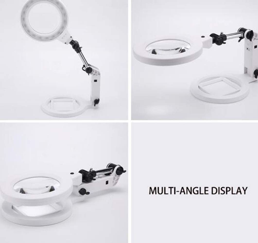 Tragbare Tischlupe Mit Freihändiger Vergrößerung, 2-5-Fache Led-Faltlupe, Leselupe Für Reparaturen, Hobby Und Bastelarbeiten (A by/A)