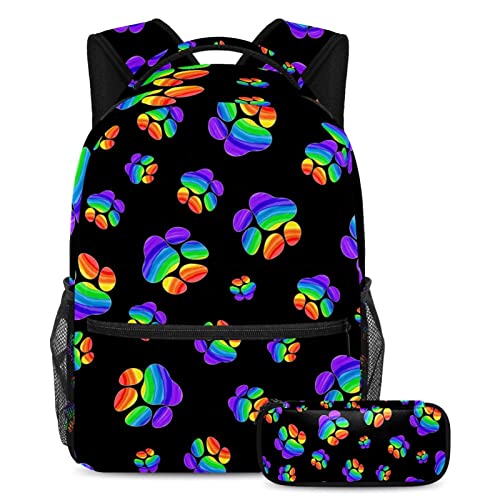 Sac à dos patte d'ours arc-en-ciel avec trousse multicolore pour élève