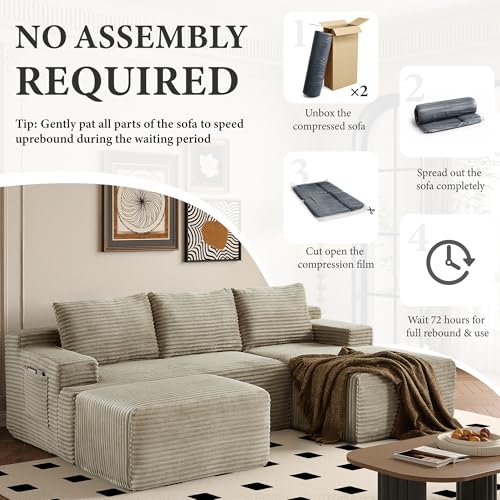 Image of 96 inch Sectional Couches for Living Room Cloud Couch Sofa with L-Shape Upholstered Boneless Couchs Modern Modular Sectional Couch with Chaise