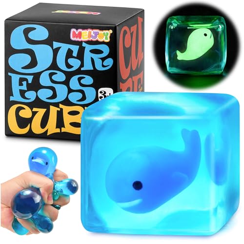 Stress Cube Squishy Fidget Toys Kids Adults - Glow in The Dark Whale Squish Toy Sensory Toys for Kids with Autism Stress Balls for Kids Squeeze Toys...