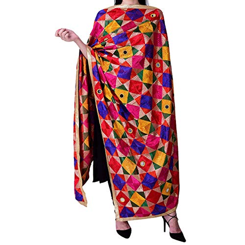 Phulkari Dupattas for Womens Hand Embroidered in Amritsar Punjabi Mirrors Fulkari Design2