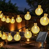 Electight Guirnaldas Luces Exterior Solares, 10M 60LED Guirnalda Luce Sola con 2.3cm Bola de Cristal LED, Impermeable, 8 Modos, Interior y Exterior Cadena para Jardín, Patio, Fiesta (Amarillo Cálido)
