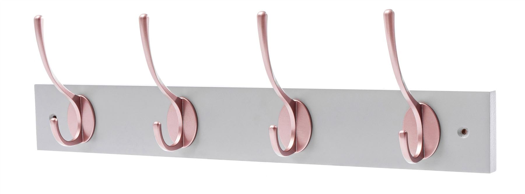 keypak 4 Hook Dove Grey Wooden Wall Mounted Coat Rack with 4 Victorian Rose Gold Hooks - Heavy Duty Wooden Board for Coats, Hats, Bags, Tools Space Saving Wall Storage Organiser, Fixings Included