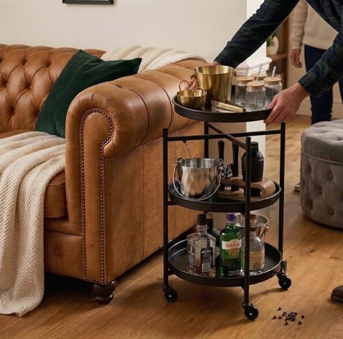 Image of CAR-O-BAR Premium Multipurpose Bar Cart | 3-Tier Bar Trolley for Home | 360 Degree Swivel with Locking Mechanism | Perfect Bar Trolley for Home & Kitchen | Ht 2.5ft x Width 1.2ft