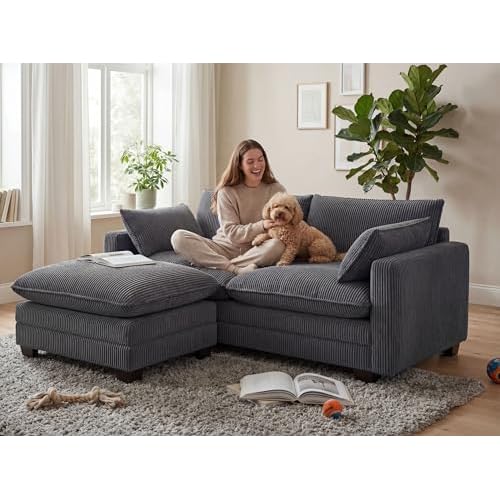 Gizoon 2 Seater Cloud Couches for Living Room Modular Sectional Sofa with Movable Ottoman L Shaped Sectional Couch with Double Layer Upholstered Seat