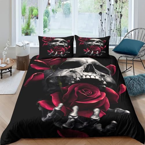 Housse de couette hypoallergénique imprimé 3D crâne ornemental ultra douce avec fermeture éclair