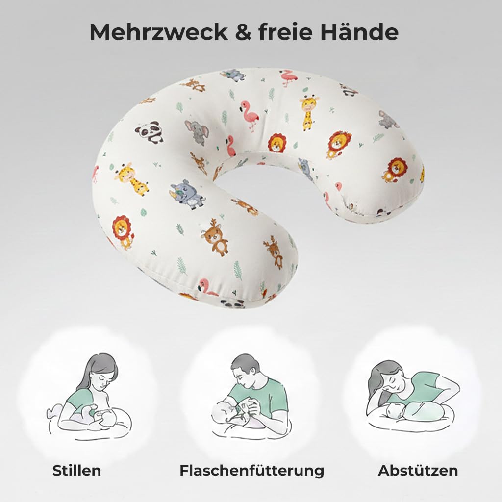 LivinEase Stillkissen zum Stillen und für Flaschen - Baby-Fütterungskissen 100% OEKO-TEX zertifizierte Baumwolle mit waschbarem Bezug - Perfekt für Bauchzeit (Dschungel)
