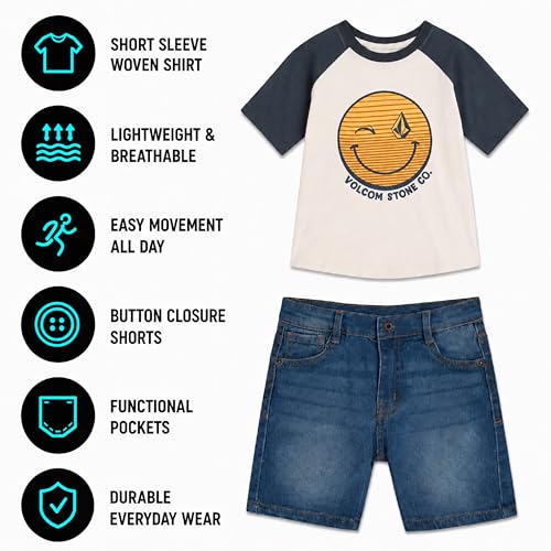 Image of Volcom Infant Toddler Boy Shorts Set - 2 Piece Short Sleeve Graphic Tees & Denim Shorts - Toddler Summer Clothes (12M-7)