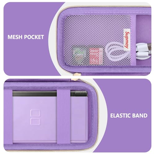 Image of Supmay Hard Carrying Case Compatible with Nintendo DS Lite NDSL, Gameboy Advance Games Storage Holder Travel Bag with Mesh Pocket for USB Charging Cable, Stylus, Earphones, Game Cartridge, Purple