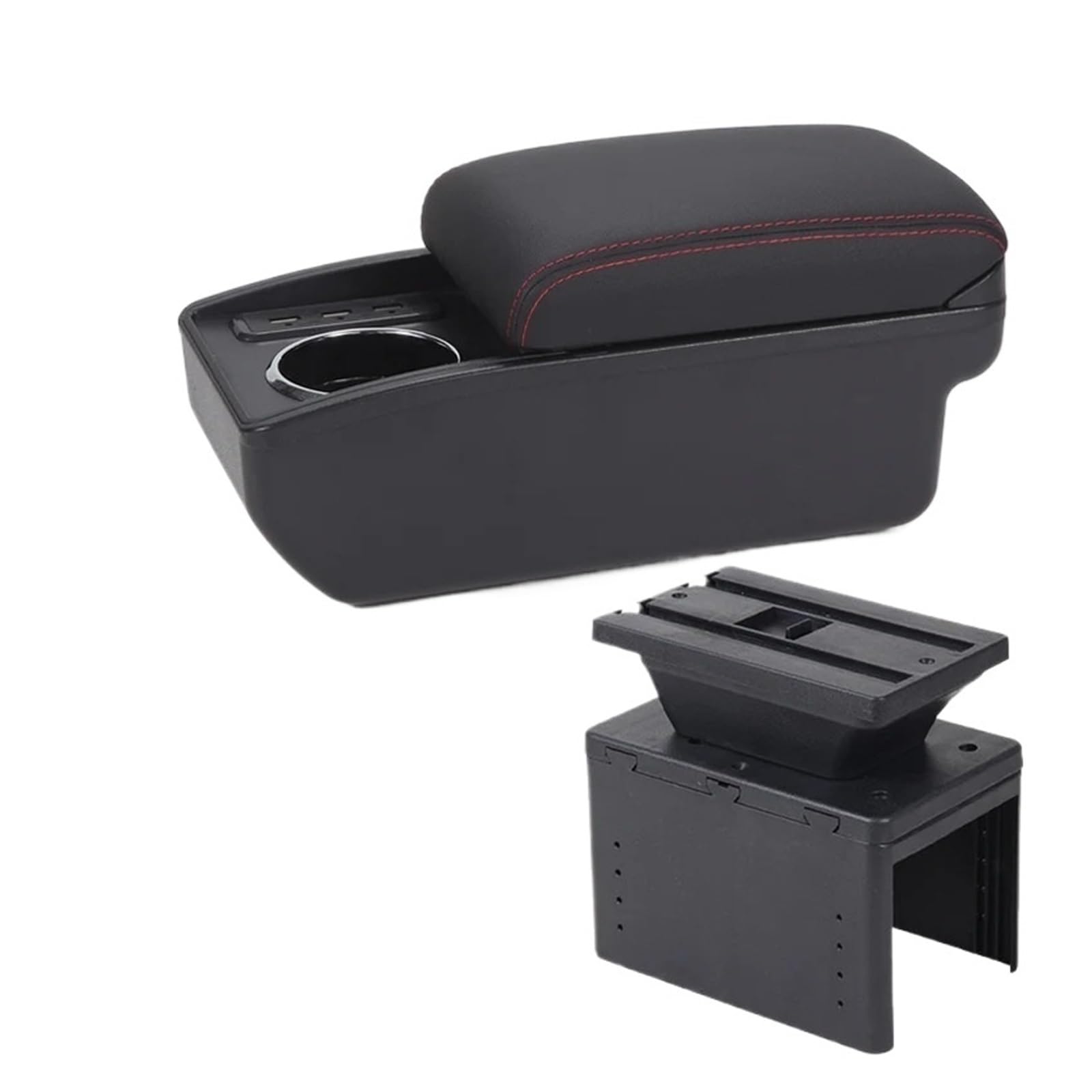 Umdjju B1 Black Red 6Usb Universal Car Armrest Model Box Accessorie Auto Storage Modification Interior Retrofit Parts Car Centre Console Armrest Box(B1 Black Red 6Usb)