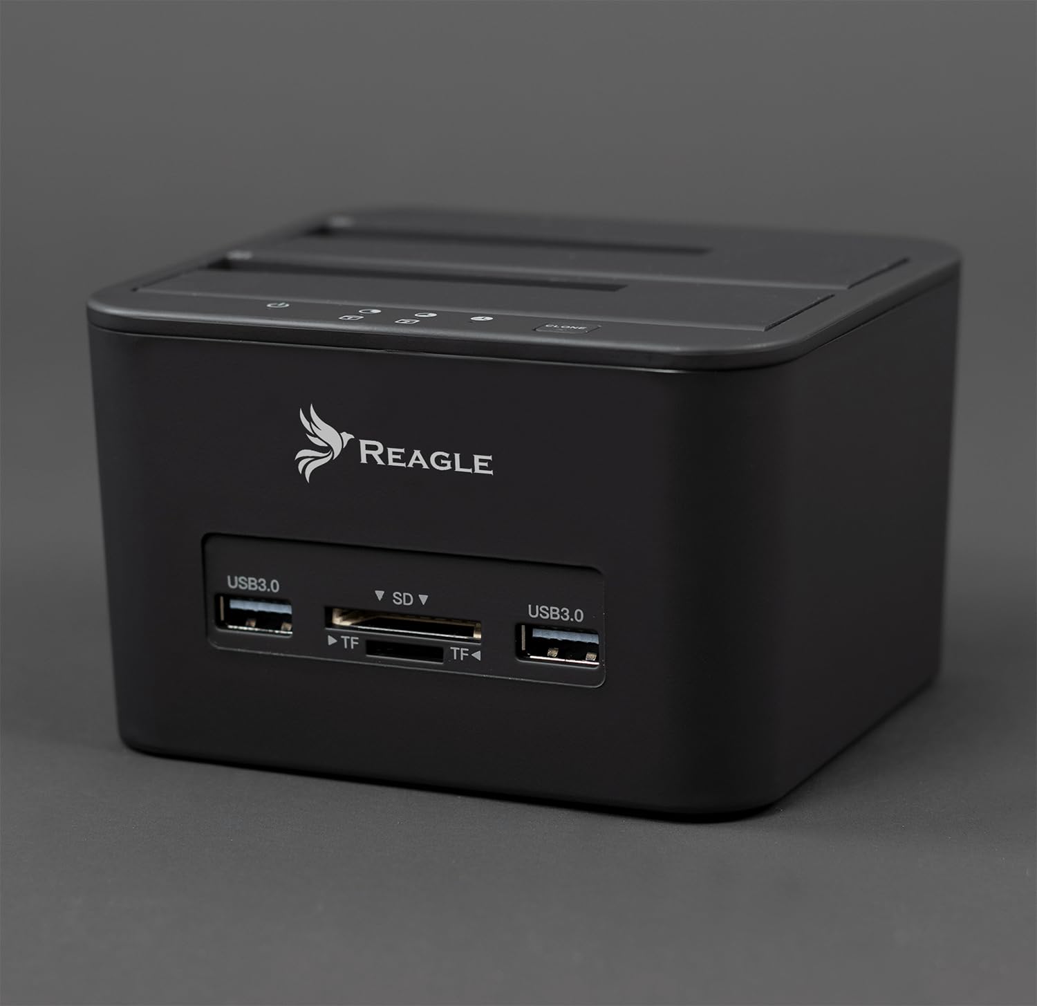 Reagle Dual Bay Stacja dokująca do HDD/SSD, obsługa 32 TB, USB 3.2 Gen 1, czytnik kart, klonowanie offline, kompatybilna z Windows/Mac