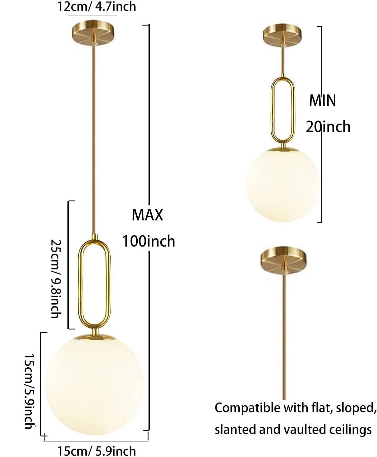 KEFA Suspension sans fil à piles moderne du milieu du siècle, intensité variable, avec télécommande, pour îlot de cuisine, salon, chambre à coucher, bar, salle à manger