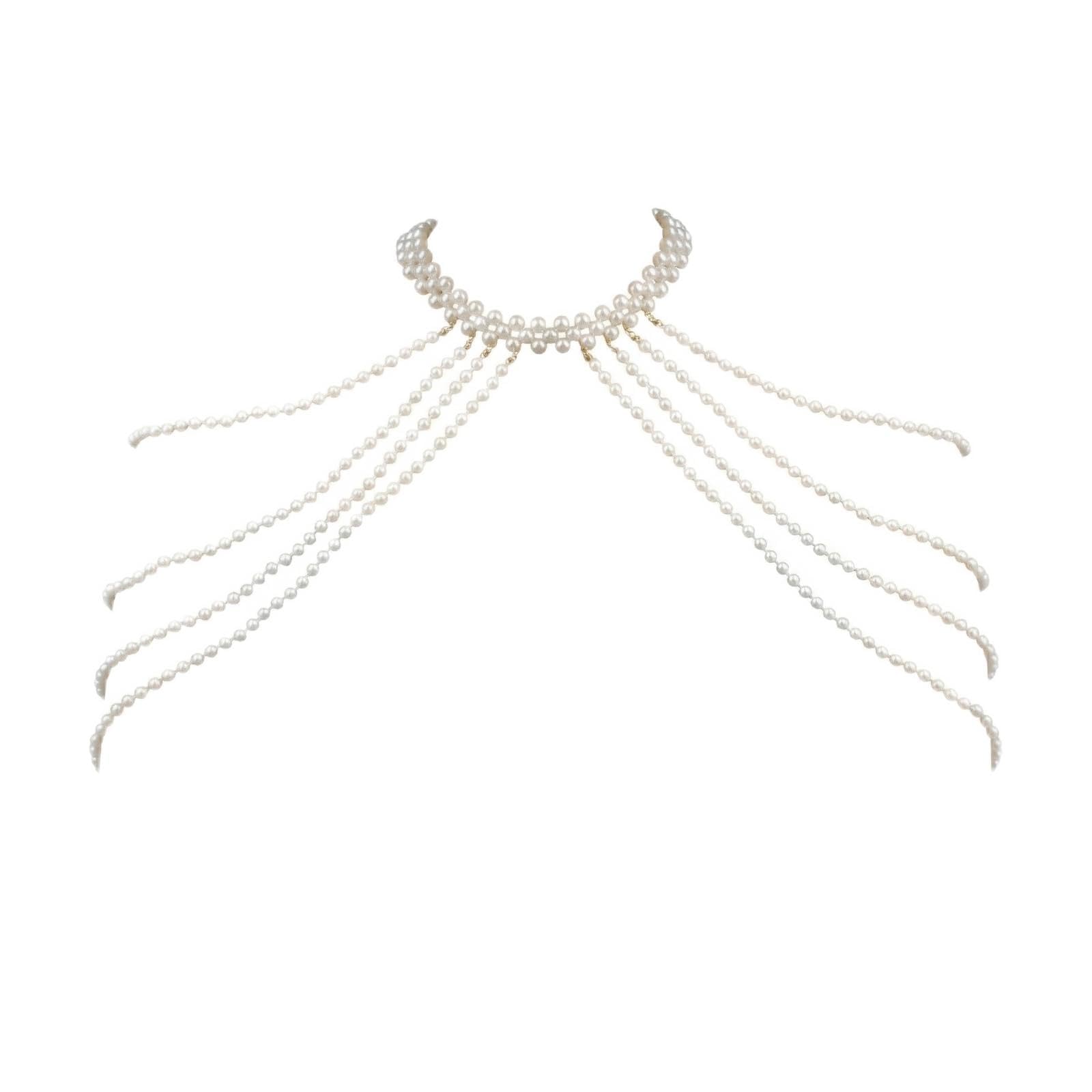 Pearl Body Chain for Women White Bead Mesh Cover Up Top Shoulder Shawl Statement Necklace Jewelry Costume-image-23