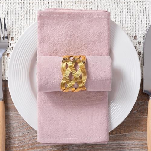 Image of MLMC 8 Pack Pink Cloth Napkins Rustic Washable Cotton Linen Napkins Set of 8 Dusty Pink 17 inchx17 inch Reusable Dinner Napkins Cloth for Wedding Bridal Shower Reception