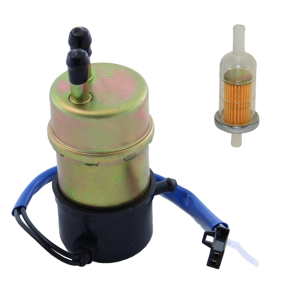 Kraftstoffpumpe Benzinpumpe + Benzin- Filter für Kawasaki ZX ZXR Suzuki AN VS VL Yamaha BT FZR XP YP 12V Eingang und Ausgang 8 mm gerade