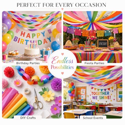 Image of 8 Crepe Paper Streamers Rolls, 656ft Pack of Unique 8 Rainbow Streamers Party Decorations, Birthday Streamers, Party Streamers for Wedding Decoration (1.8 inch x 82 ft /Roll) (Pack of 3)