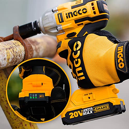 Ingco 20V Brushless Lithium-Ion Impact Wrench with 2Pcs 2.0Ah Batteries, 1Pcs Charger, 3Pcs Sockets, 1/2 Inch, 300NM CIWLI20013 7 Ingco 20V Brushless Lithium-Ion Impact Wrench with 2Pcs 2.0Ah Batteries, 1Pcs Charger, 3Pcs Sockets, 1/2 Inch, 300NM CIWLI20013 - Image 7