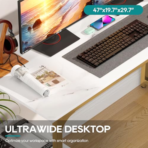 Image of BestOffice Computer Desk,Home Office Desk, Modern Simple Style for Home Office Study Writing (Gold, 47 Inch)