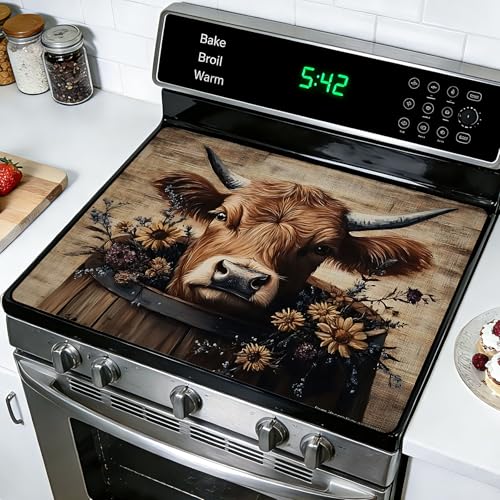 Image of Stove Top Cover for Electric Stoves: All-in-One Heat-Resistant Protector Mat, Non-Slip Kitchen Counter Mat Cow Pattern 28''x20''
