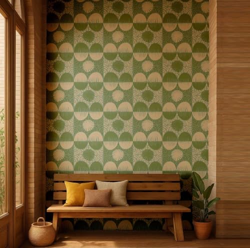 Papier peint vinyle texturé haut de gamme vert à motif soleil - 3