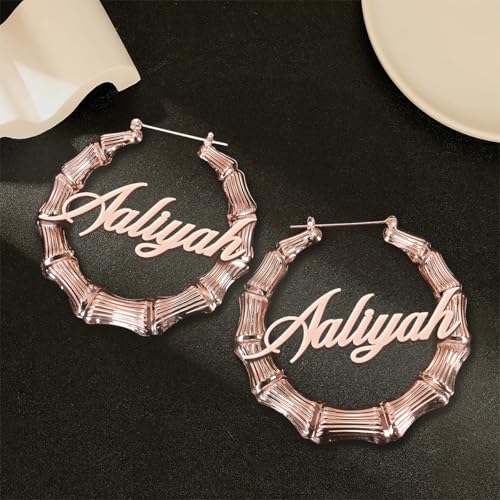 Custom Name Hoop Bamboo Earrings – Personalized Gold or Silver Earrings for Women - Gift For Women, Christmas, Mother Day, Birthday Gifts For Women3