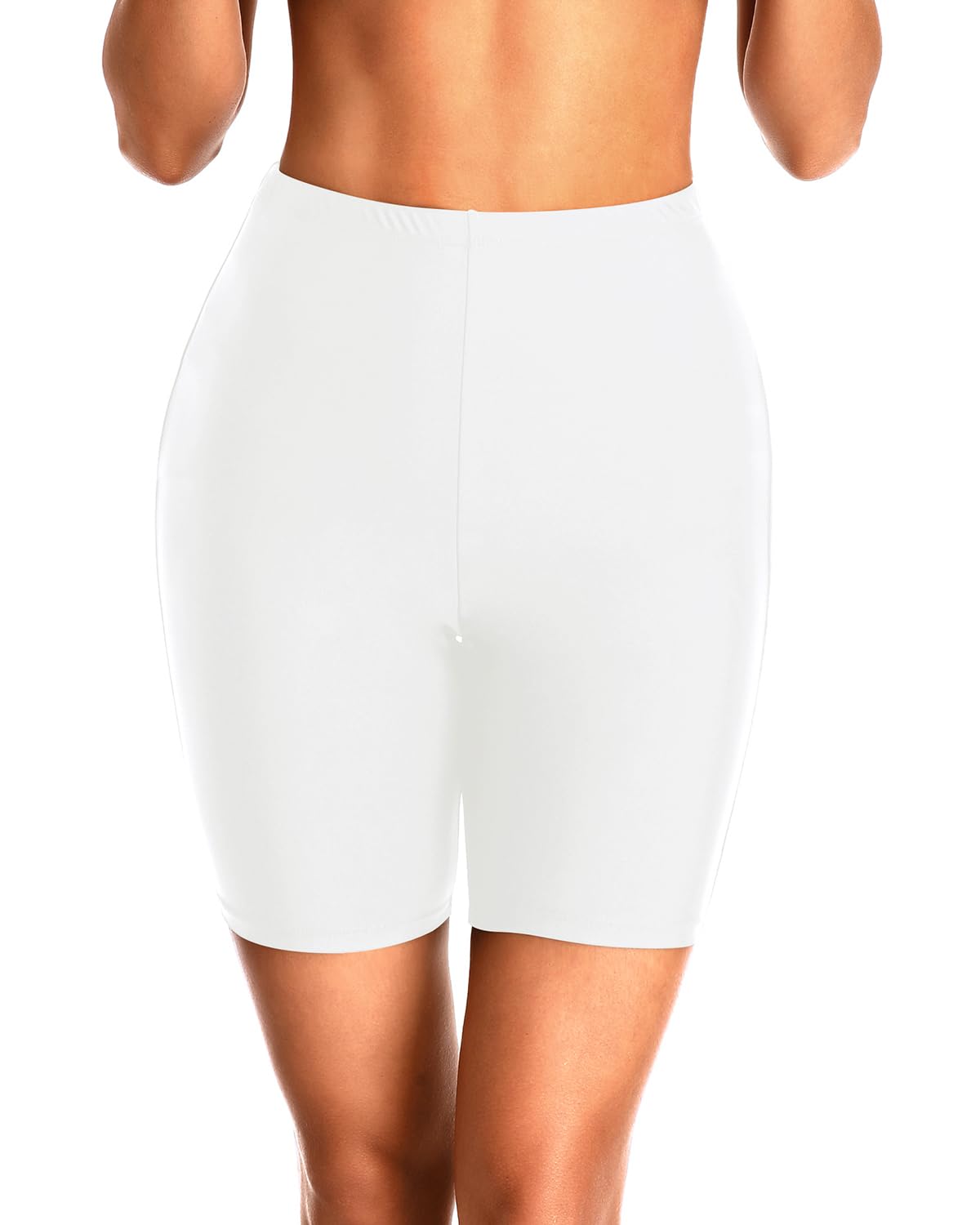 Women High Waisted Swim Shorts Tummy Control Boy Shorts Swimsuit Long Board Shorts Bathing Suit Bottoms, White, XX-Large-image-14