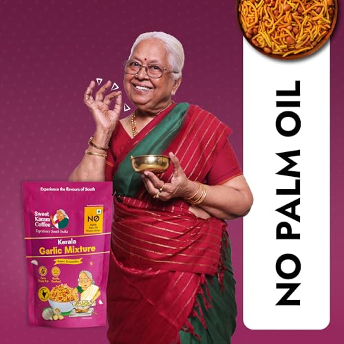 Image of Sweet Karam Coffee Kerala Garlic Mixture - Pack of 4 (95g each) | Crispy South Indian Snack | No Palm Oil or Preservatives | Bold & Spicy Flavor | Authentic Homestyle Tea-Time Mixture