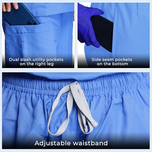 Image of Medical Scrub Suit For Women - Sky Blue (Extra Small) | Poly Viscose Fabric | Ultimate Comfort and Breathability | Elasticated Waist | Multiple Pockets | V-Neck