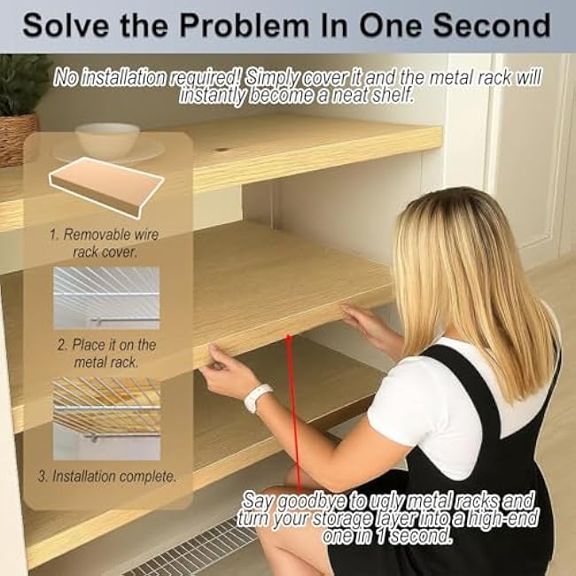 Waterproof PVC Imitation Wood Wire Shelf Cover 1 Sets, Easy to Cut Customizable Rack Covers for Pantry/Pantry/Closet/Laundry Room(LxW-50inx16in)