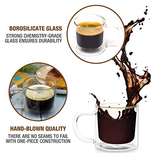 Eparé Bundle: 4 Oz Set Of 2 Glass Espresso Cups & 6 Oz Set Of 2 Turkish Tea Cups - Insulated Clear Mug With Handle & Double Walled Clear Glass Cup #TOP2
