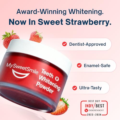 Image of MySweetSmile Teeth Whitening Powder - 6 Month Supply - Removes Years of Coffee, Tea, Smoking & Ageing Stains - Dentist-Approved & Enamel-Safe - IndyBest Award-Winning Whitener (Strawberry)
