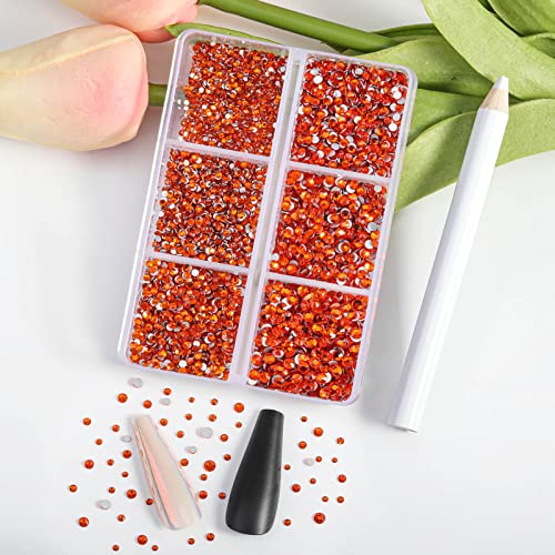 Beadsland 7200 Pcs Flatback Rhinestones for Nails,Orange Round Small Crystal Glass Rhinestones Gems for Crafts,Mixed 6 Sizes with Wax Pencil Kit,SS3-SS10,Hyacinth/Orange - Image 2