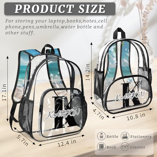 Personalized Palm Tree Coastal Beach Large Clear Backpack Stadium Approved Heavy Duty PVC Plastic Custom Transparent Backpacks See Through Bag with Name4