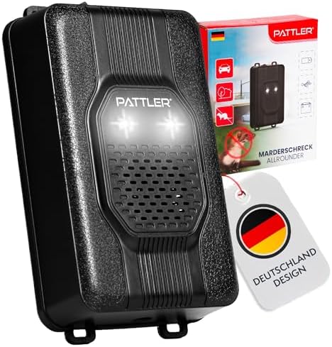 PATTLER® Marderschreck Auto mit Blitzlicht - Marderabwehr mit Flexible Stromversorgung - 12V Autobatterie, AA-Batterie oder USB - Effektiver Marderschutz für Auto, Garten, Dachbode