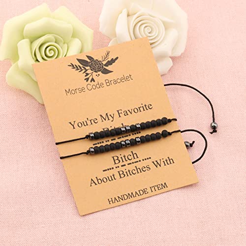 FEELMEM Morse Code Bracelet Set of 2 - Best Friend Gift You're My Favorite Bitch - Maid of Honor Jewelry3