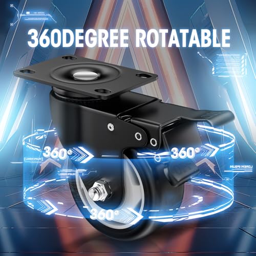 Image of 3 Inch Caster Wheels, Casters Set of 24, ASHGOOB Casters with Brake Heavy Duty, Industrial Locking Swivel Top Plate Castor Wheels for Workbench /Furniture /Cart. （AB Switch, Double Pedal Brake