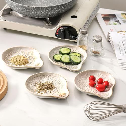 Image of Farmhouse Ceramic Spoon Rests Holder for Kitchen Counter Stove Top (White-A1)