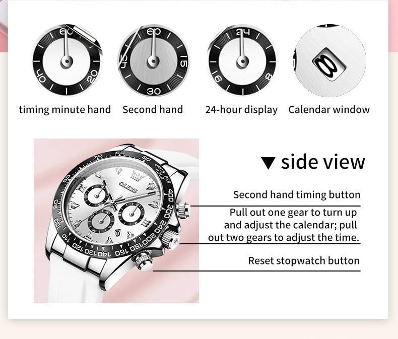 Image of OLEVS Women Dress Watches Two Tone Diamond Quartz Wristwatch, Silicone Waterproof Luminous Day Date Ladies Chronograph Gift Watch