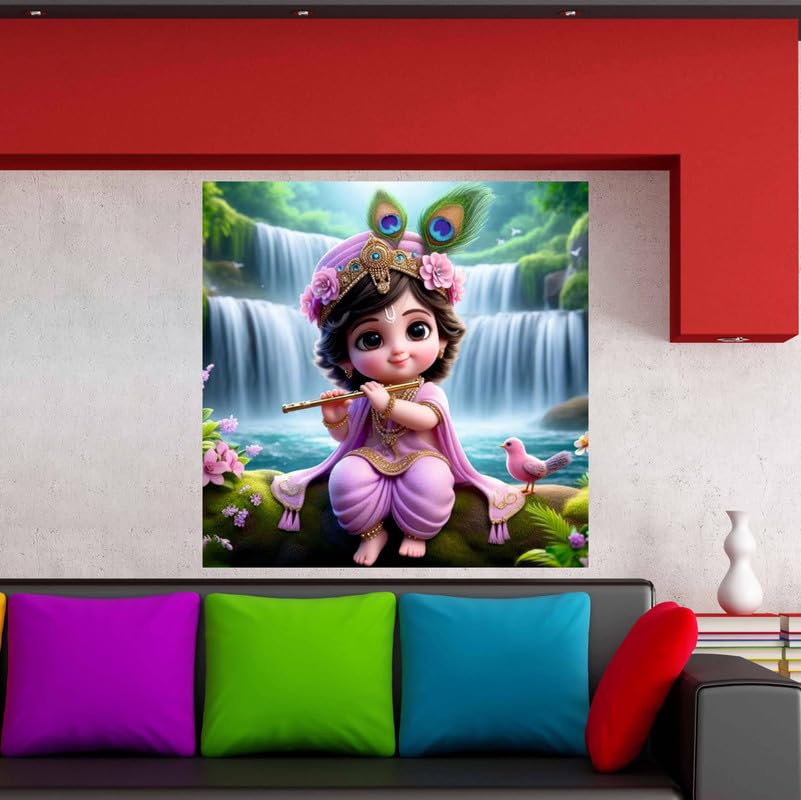 Image of British Terminal Cute little Bal Gopal Baby God Krishna| Kanha Ji | Laddu Lord Makhan Chor Painting Religious Poster for Pregnant Women for wall (matt thin vinyl,sticker,multicolor,unframed)| bj148