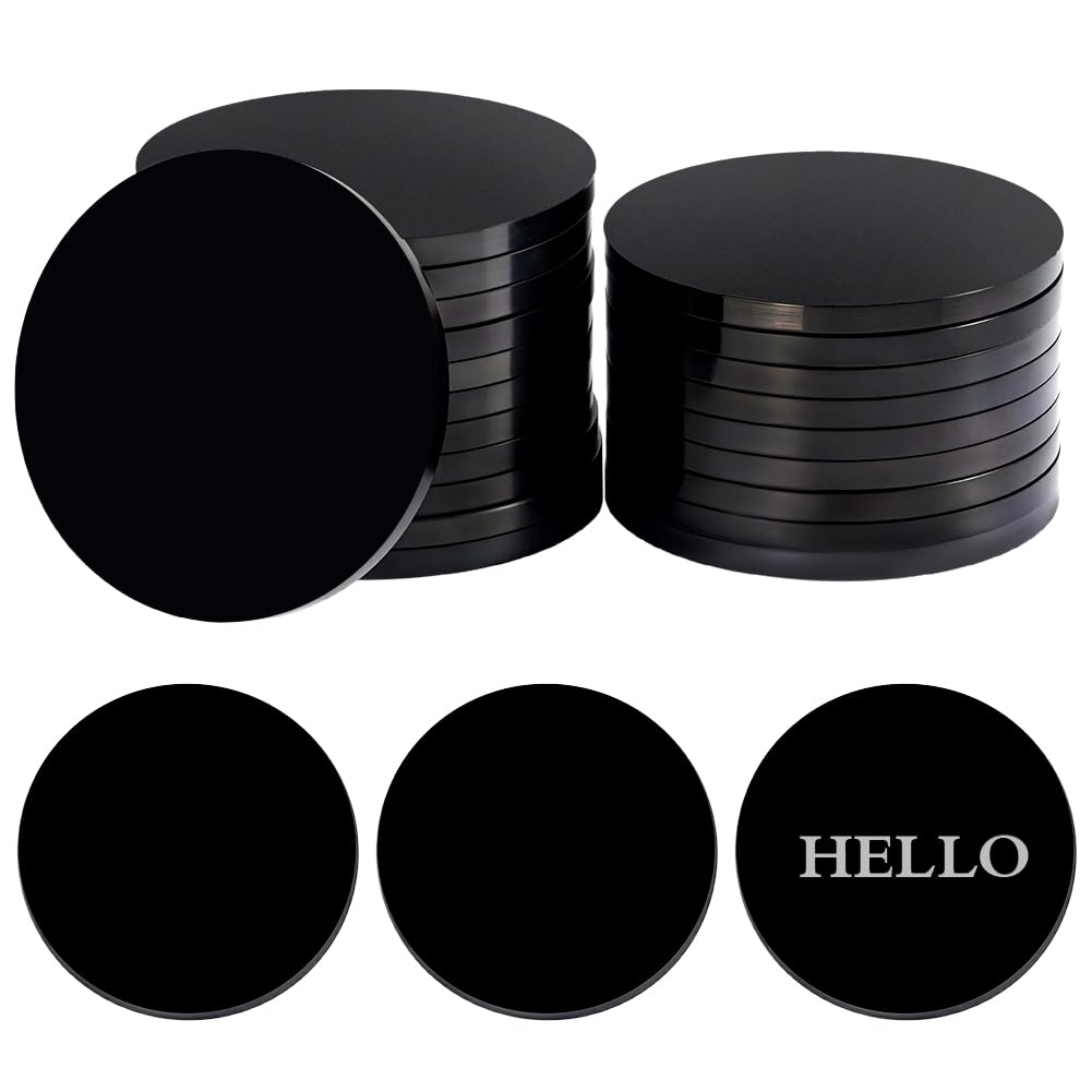 BENECREAT 20 Pack 304 Stainless Steel Coin Blanks, 40mm/1.57inch Diameter Black Round Metal Blanks for DIY Projects, Laser Engraving and Stamping, 3mm Thick