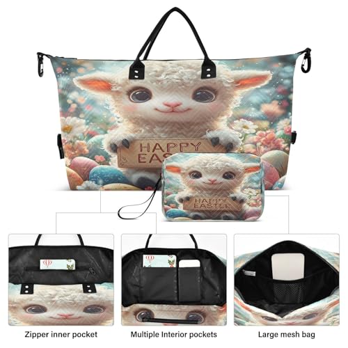 Travel Duffle Bag Weekender Bags Overnight Bag with Toiletry Bag Gym Duffel Bag Easter Sheep for Travel Business Trips Sport2