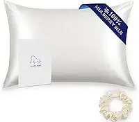 ALASKA BEAR Fronha de seda para cabelo e pele, fronhas 100% seda amoreira, tamanho Queen para beleza e sono fresco, conjunto de presente apertado, branco natural (1 peça, marfim)