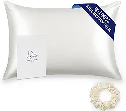 ALASKA BEAR Fronha de seda para cabelo e pele, fronhas 100% seda amoreira, tamanho Queen para beleza e sono fresco, conjunto de presente apertado, branco natural (1 peça, marfim)