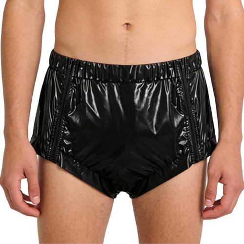 Pantalon en plastique PVC look mouillé étanche à taille haute pour homme