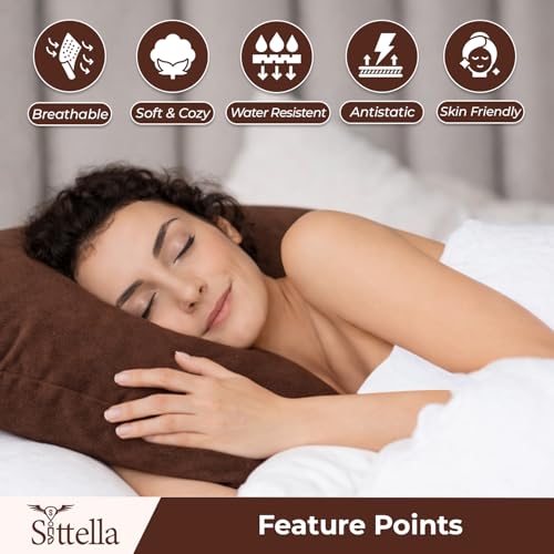 Image of SITTELLA Waterproof Pillow Protector 28x18 Inches 200 GSM with Zipper (Pack of 4) - Soft Cotton Pillow Cover, Dust Mite Proof & Anti-Allergic Pillow Protector Cover (Brown)