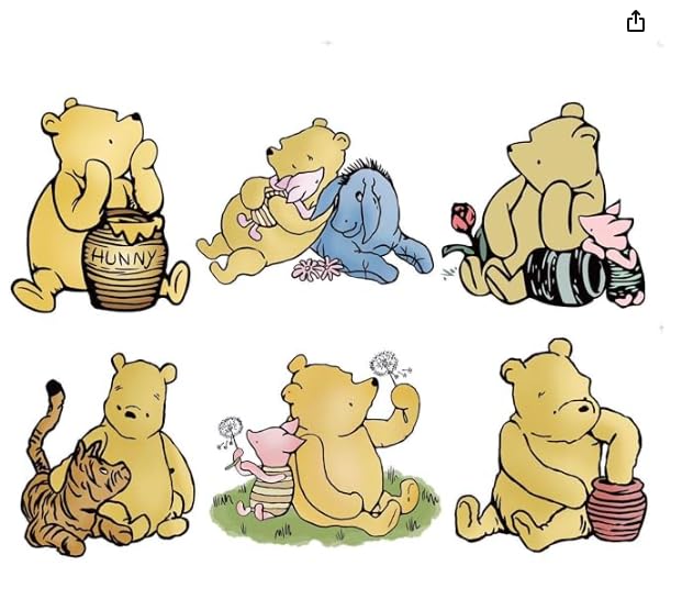 Winnie Baby Shower Decorations - 6PCS Large Cutouts with Stand, 12inch Classic Pooh Party Supplies - Vintage Cardboard Cutout Prop