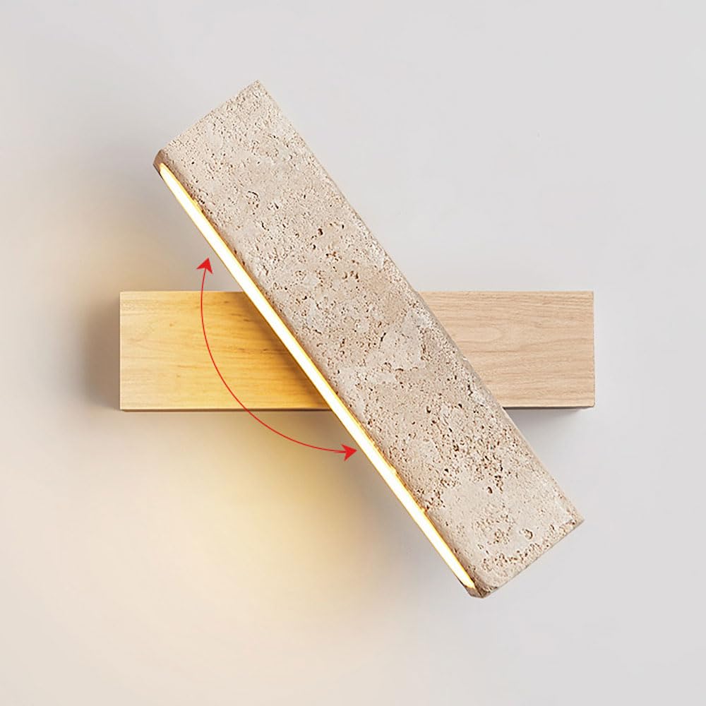 ITOSUI 5W Rotatable Solid Wood Wall Light - Yellow Travertine Minimalist Bedside Reading Lamp for Bedroom, Hallway, and Porch(Log)